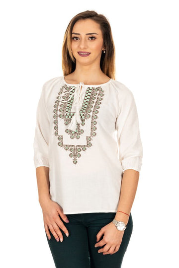 Bluza tip ie cu broderie negru-verde