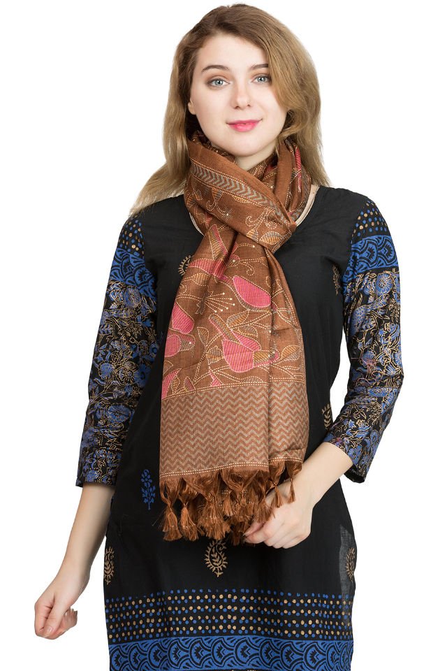 Esarfa Cara, Matase naturala tussar, maro ciocolata, Marime universala