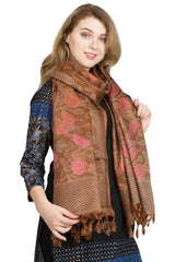 Esarfa Cara, Matase naturala tussar, maro ciocolata, Marime universala