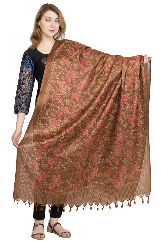 Esarfa Cara, Matase naturala tussar, maro ciocolata, Marime universala