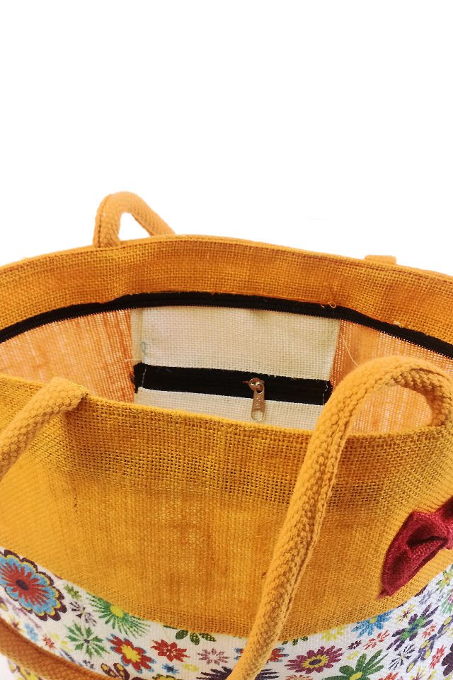 Geanta de iuta galben floral