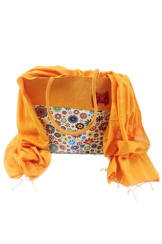 Geanta de iuta galben floral