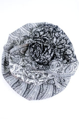 Esarfa Casmir reversibila Paisley oriental floral India, alb-negru