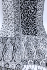 Esarfa Casmir reversibila Paisley oriental floral India, alb-negru