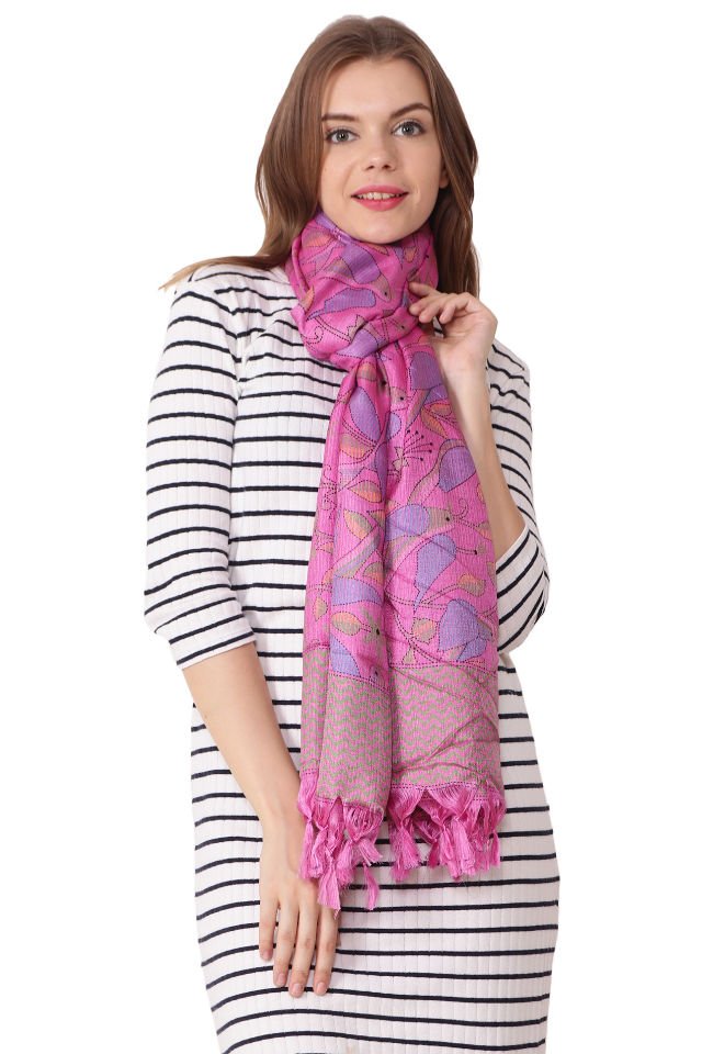 Eșarfă Cara, Mătase naturala tussar, roz, marime universala
