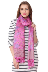 Eșarfă Cara, Mătase naturala tussar, roz, marime universala