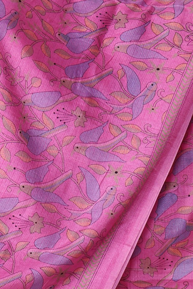 Eșarfă Cara, Mătase naturala tussar, roz, marime universala