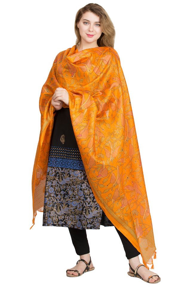 Esarfa Cara, Matase naturala tussar, orange, Marime universala