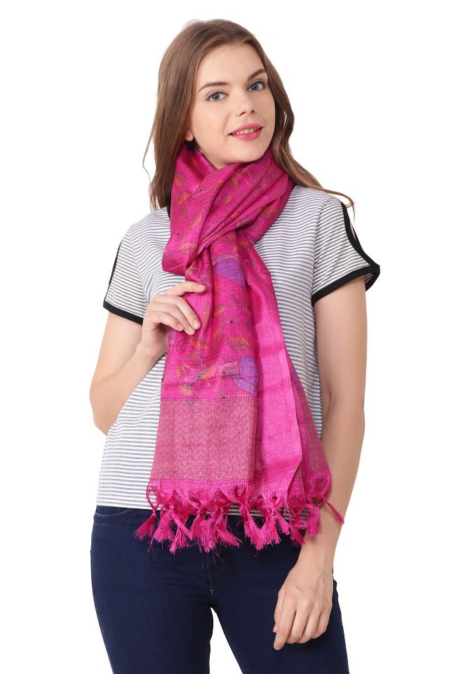Eșarfă Cara, Mătase naturala tussar, roz siclam, marime universala