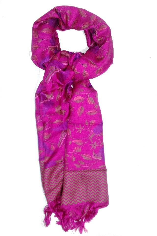 Eșarfă Cara, Mătase naturala tussar, roz siclam, marime universala