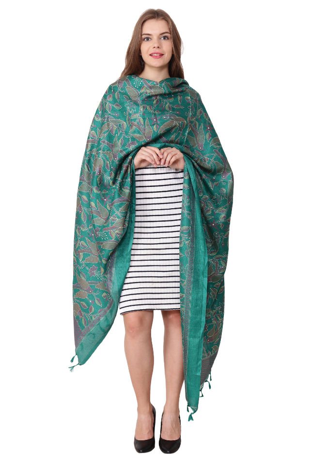 Esarfa Cara, Matase naturala tussar, verde, Marime universala