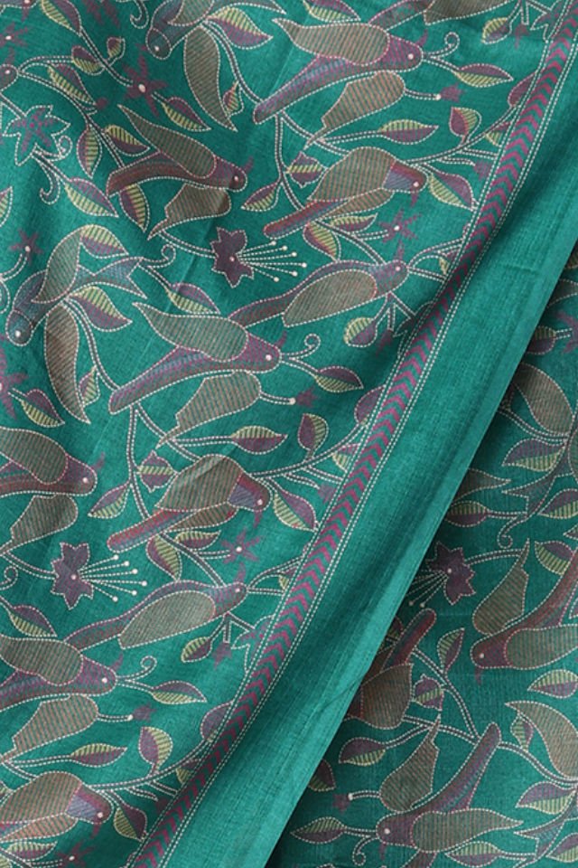 Esarfa Cara, Matase naturala tussar, verde, Marime universala