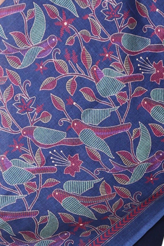 Eșarfă Cara, Mătase naturala tussar, albastru, marime universala