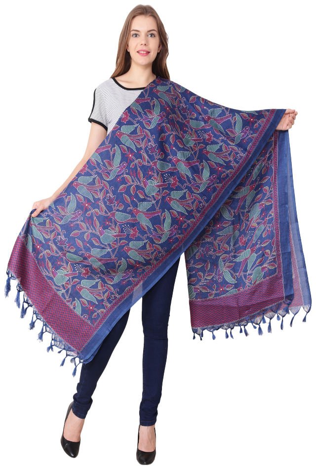 Eșarfă Cara, Mătase naturala tussar, albastru, marime universala