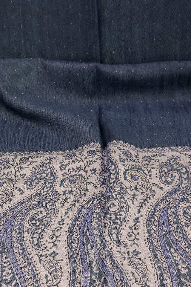 Eșarfă Cașmir reversibilă Paisley negru-bej oriental floral India