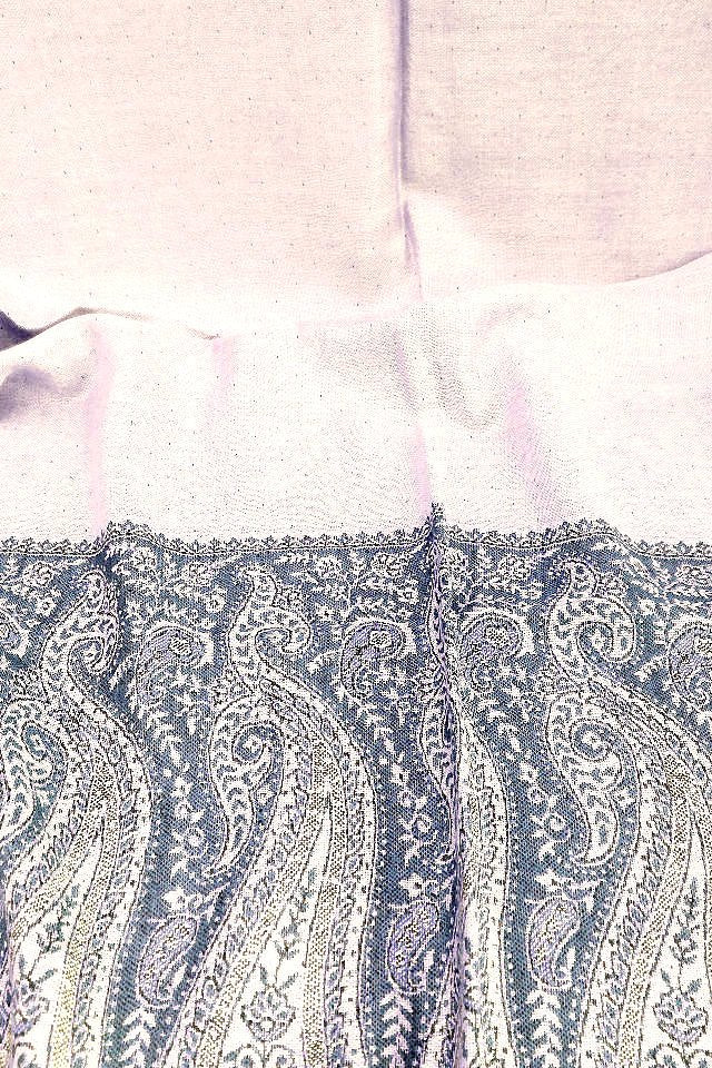 Eșarfă Cașmir reversibilă Paisley negru-bej oriental floral India