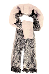 Eșarfă Cașmir reversibilă Paisley negru-bej oriental floral India