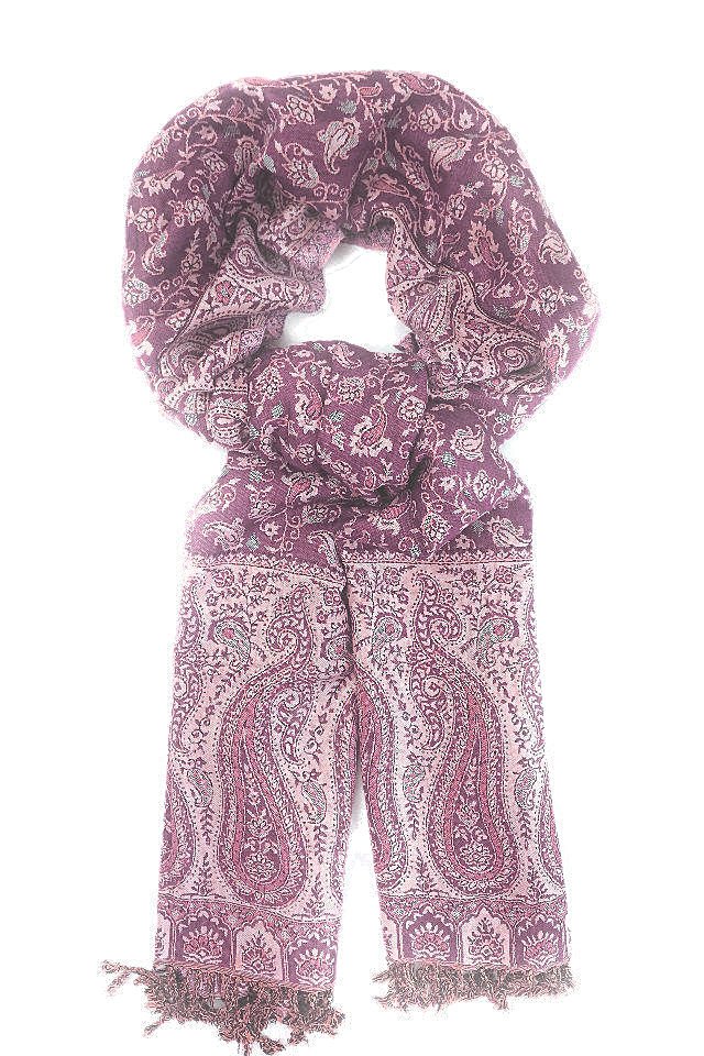 Esarfa reversibila Paisley oriental floral India lila-bej
