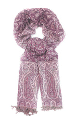 Esarfa reversibila Paisley oriental floral India lila-bej