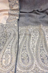 Eșarfă reversibilă gri-bej Paisley oriental floral India