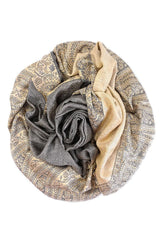 Eșarfă reversibilă gri-bej Paisley oriental floral India