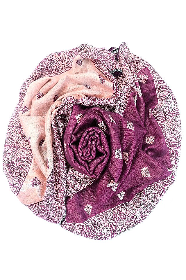 Eșarfă reversibilă mov-burgundy Paisley oriental floral India