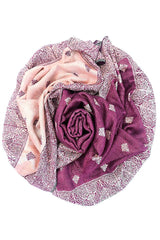 Eșarfă reversibilă mov-burgundy Paisley oriental floral India