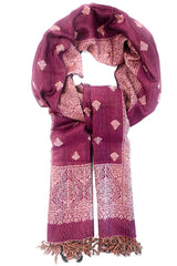 Eșarfă reversibilă mov-burgundy Paisley oriental floral India