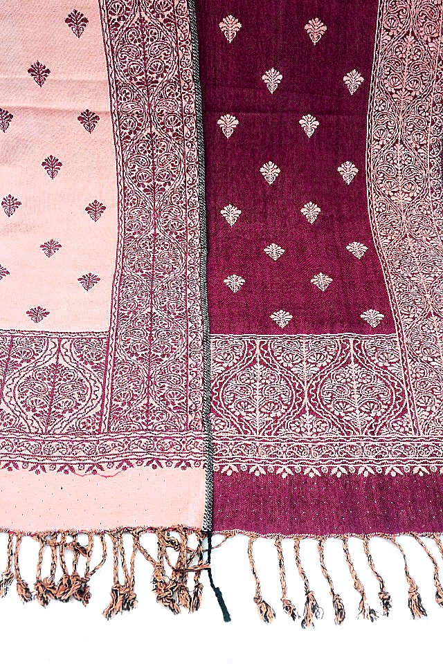 Eșarfă reversibilă mov-burgundy Paisley oriental floral India