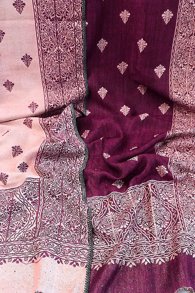 Eșarfă reversibilă mov-burgundy Paisley oriental floral India
