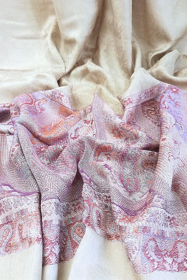 Esarfa Casmir reversibila bej Paisley oriental floral India