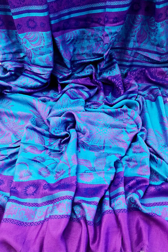 Eșarfă reversibilă turcoaz Paisley oriental floral India