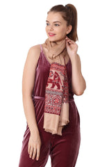 Eșarfă Cașmir reverse cu broderie jacquard, maro deschis