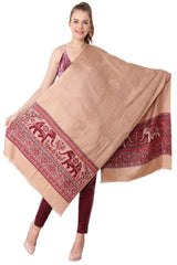 Eșarfă Cașmir reverse cu broderie jacquard, maro deschis