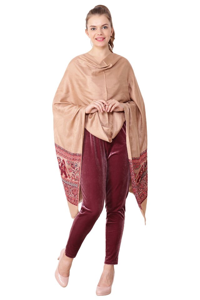 Eșarfă Cașmir reverse cu broderie jacquard, maro deschis