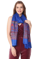 Eșarfă Cașmir jacquard albastru cu elefanti