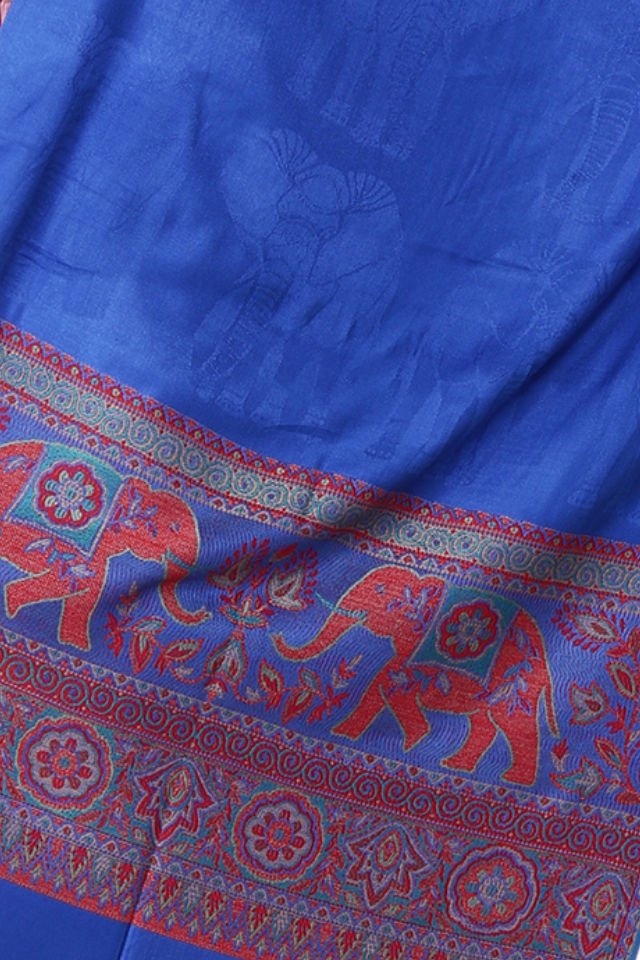 Eșarfă Cașmir jacquard albastru cu elefanti