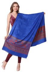 Eșarfă Cașmir jacquard albastru cu elefanti