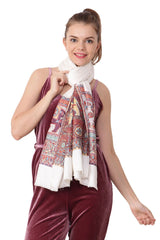 Esarfa Casmir Jacquard reversibila alb cu elefanti