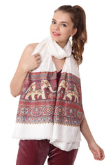 Esarfa Casmir Jacquard reversibila alb cu elefanti