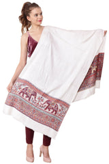 Esarfa Casmir Jacquard reversibila alb cu elefanti