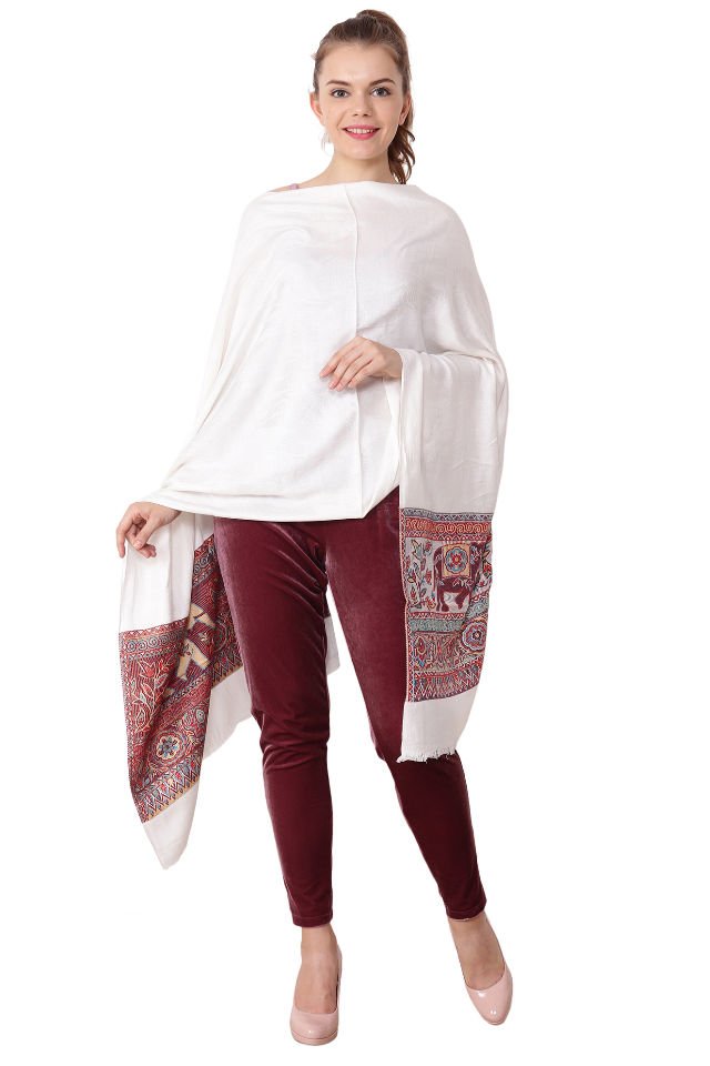 Esarfa Casmir Jacquard reversibila alb cu elefanti