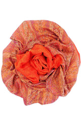 Eșarfă reversibilă portocalie Paisley oriental floral India