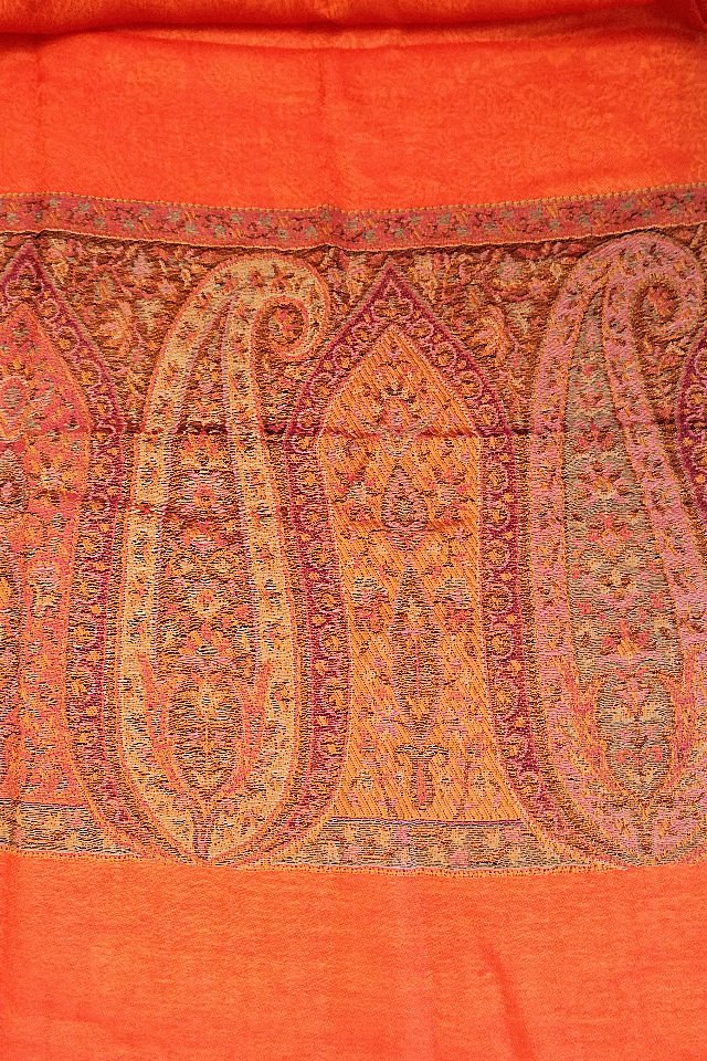 Eșarfă reversibilă portocalie Paisley oriental floral India
