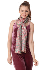 Esarfa Casmir reversibila verde-bej Paisley oriental floral India