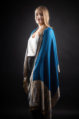 Esarfa Casmir reversibila Paisley India albastru-bej