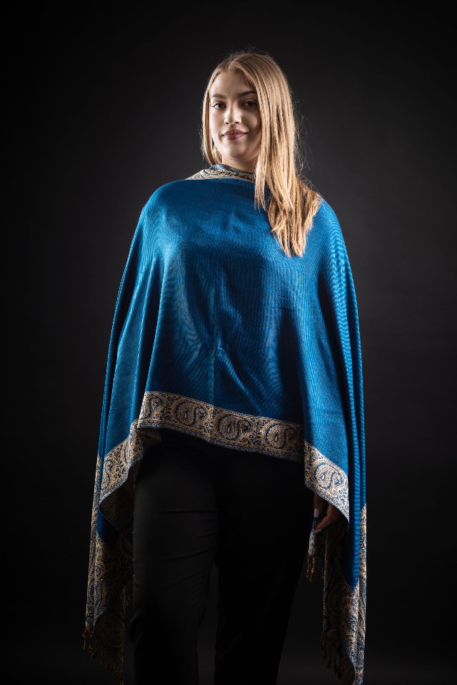 Esarfa Casmir reversibila Paisley India albastru-bej