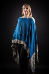 Esarfa Casmir reversibila Paisley India albastru-bej