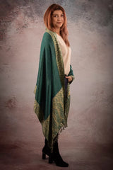 Esarfa Casmir reversibila Paisley India, verde-bej