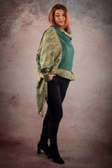 Esarfa Casmir reversibila Paisley India, verde-bej